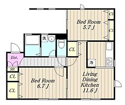 レイナスB棟 2LDKの間取図画像