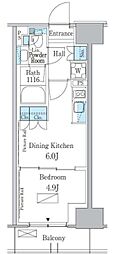 パークアクシス新宿百人町 1DKの間取図画像