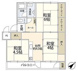 船橋グリーンハイツ3号棟 4階3Kの間取り