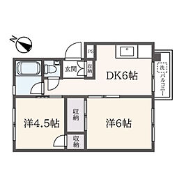 元住吉コート 1階2DKの間取り