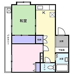 大倉山リバーサイドマンション 2DKの間取図画像
