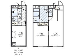 レオパレスかねた 1LDKの間取図画像
