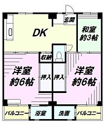 ビレッジハウス小比企2号棟 2階3DKの間取り