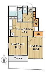 コットンローズ弐番館 2DKの間取図画像