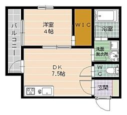 スペシャルツイン三宅B 1DKの間取図画像