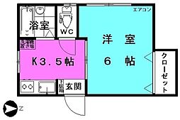 寺沢荘 2階1Kの間取り
