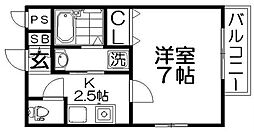 WEST高柳 1Kの間取図画像