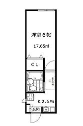 JR横須賀線 西大井駅 徒歩8分の賃貸アパート 1階1Kの間取り