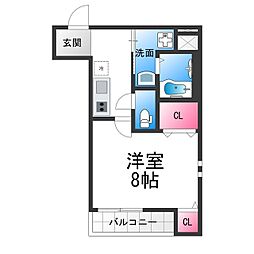 フジパレス上野芝V番館 2階1Kの間取り