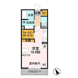 クレセントコート2 ワンルームの間取図画像