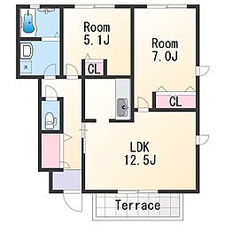 JR紀勢本線 紀三井寺駅 徒歩7分の賃貸アパート 1階2LDKの間取り