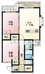 M.Sビューラー 2DKの間取図画像