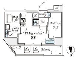 クラリティア文京湯島 5階1DKの間取り