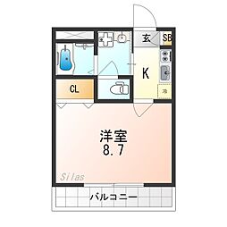 アンカステッロ二条 1Kの間取図画像
