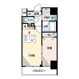 プレール・ドゥーク秋葉原III 7階1DKの間取り