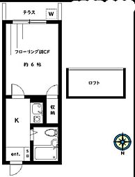 レコルト武蔵野 1階1Kの間取り