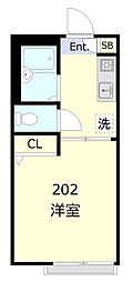 コートメイワB棟 1Kの間取図画像