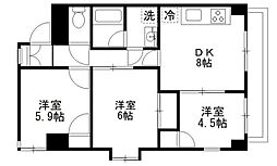 パーム谷塚 3階3DKの間取り