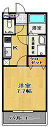 アメニティーハウス郡山 1階1Kの間取り