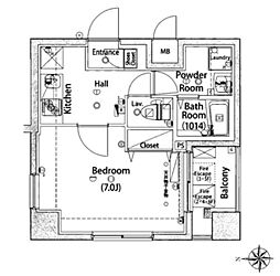 京急本線 大森町駅 徒歩4分の賃貸マンション 4階1Kの間取り