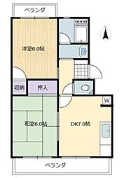 バニーガーデニア 1階2DKの間取り