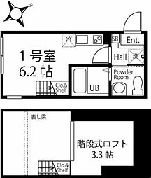 ハーミットクラブハウスヒルトップ 1階ワンルームの間取り