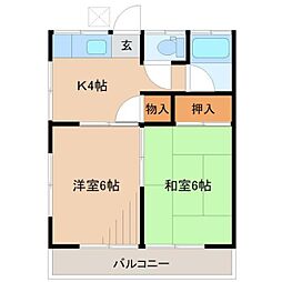 金子荘 1階2Kの間取り