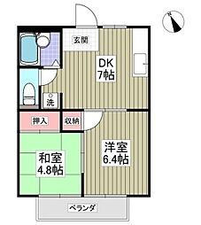サンドリングハイムＢ 2階2DKの間取り
