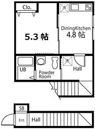 ハーミットクラブハウス金沢八景B棟 1DKの間取図画像
