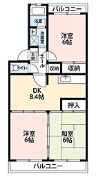 ロイヤルグリーン八千代 1号棟 2階3DKの間取り