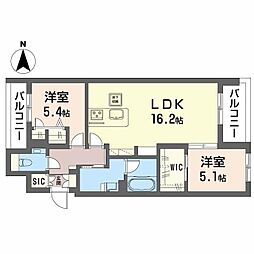 モンタージュ政所 1階2LDKの間取り