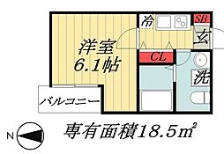 JR総武線 東船橋駅 徒歩10分の賃貸アパート 2階1Kの間取り