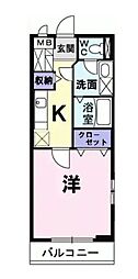 プリムヴェール 1階1Kの間取り