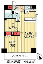 JR総武線 市川駅 徒歩6分の賃貸マンション 4階1SLDKの間取り