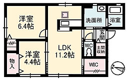 カメリア江の内 1階2LDKの間取り