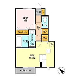 ハッピネス 2階1LDKの間取り