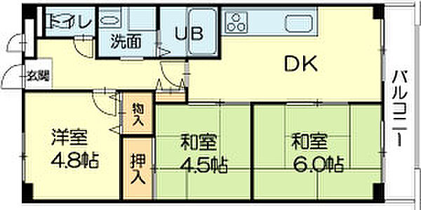 ロイヤルコーポ宝殿 405｜兵庫県高砂市中島３丁目(賃貸マンション3DK・4階・53.35㎡)の写真 その2