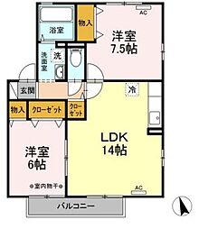 GreenForest　B 1階2LDKの間取り