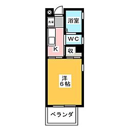 グレイシャス 1Kの間取図画像