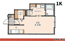 RUSH I 1階1Kの間取り