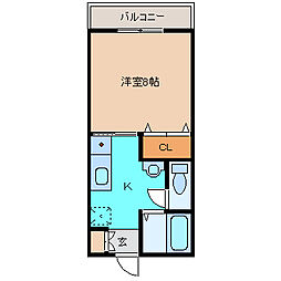 フローラル多田 1Kの間取図画像