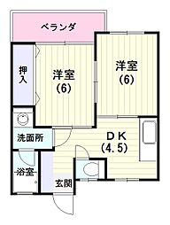 宮崎マンション 2階2DKの間取り