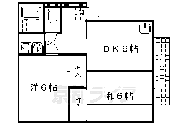 京都府京都市山科区北花山寺内町(賃貸アパート2DK・2階・44.10㎡)の写真 その2