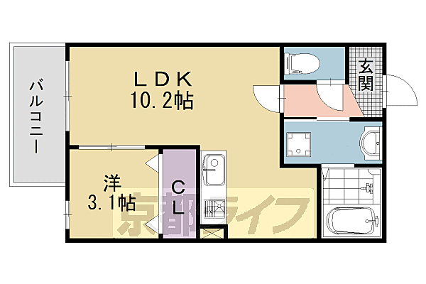 京都府京都市伏見区醍醐東合場町(賃貸アパート1LDK・1階・32.08㎡)の写真 その2