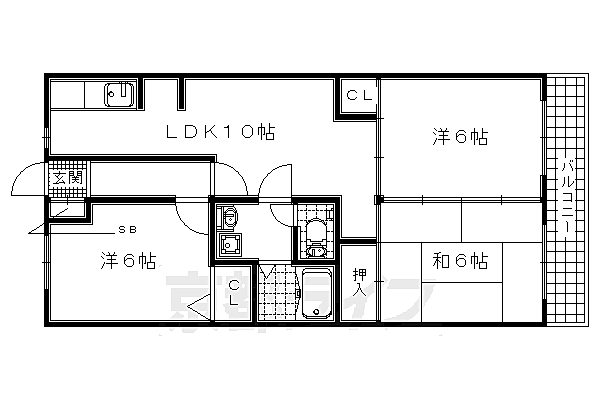 グリーンサム壱番館 1408｜京都府城陽市平川茶屋裏(賃貸マンション3LDK・4階・59.08㎡)の写真 その2