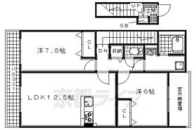 ペルル伊勢田 203 ｜ 京都府宇治市伊勢田町南遊田（賃貸マンション2LDK・2階・64.14㎡） その2