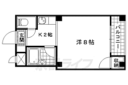 京都地下鉄東西線 東野駅 徒歩9分の賃貸マンション 4階1Kの間取り