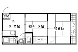 京都地下鉄東西線 椥辻駅 徒歩9分の賃貸マンション 2階2Kの間取り