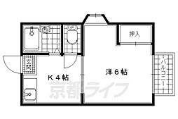 コスモハイツホクユー 2階1Kの間取り