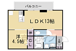 京都地下鉄東西線 御陵駅 徒歩18分の賃貸アパート 2階1LDKの間取り